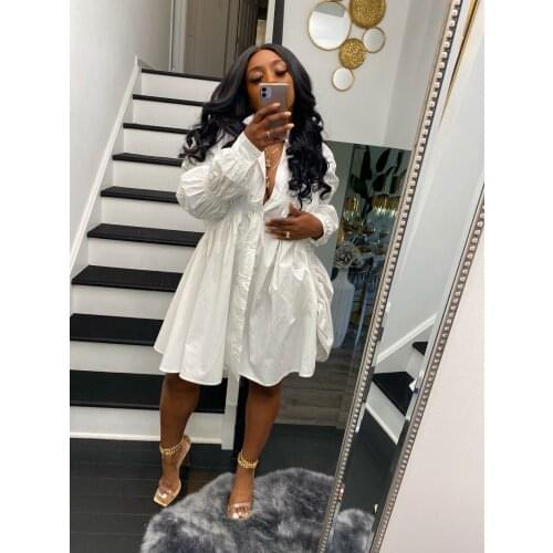 Casual Irregular Shirt Dress Women Lantern Long Sleeve High Waist Ruched Oversized Dresses Female Clothing Fashion