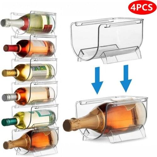 4Pack Refrigerator Organizer Kitchen Bottle Storage Rack Stackable Wine Holder Bottles Display Shelf Fridge Kitchen Organizer
