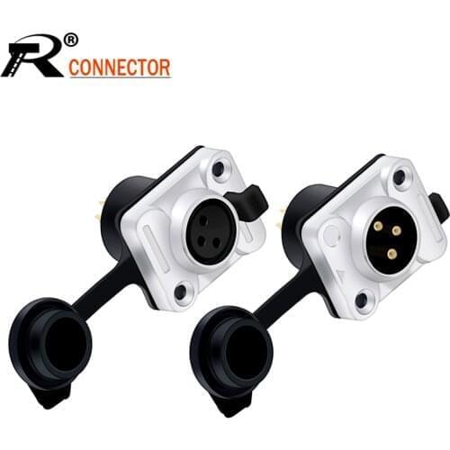1pc 3pins XLR wire connector male plug female socket panel mount type with protecting cover Waterproof for Audio Video MIC