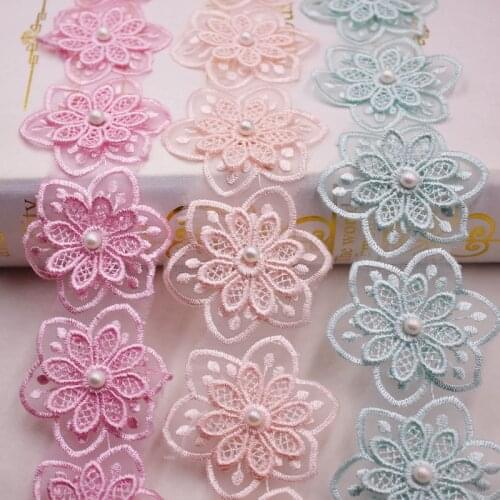 1Yards/Lot Flower Pearl Beaded Embroidered Lace Ribbon Trim Beaded Fringe African Lace Fabric Clothing accessories Lace Supplies