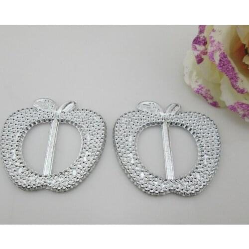 AB34 28mm)20pcs Big Large Silver Apple Acrylic Ribbon Buckle Slider