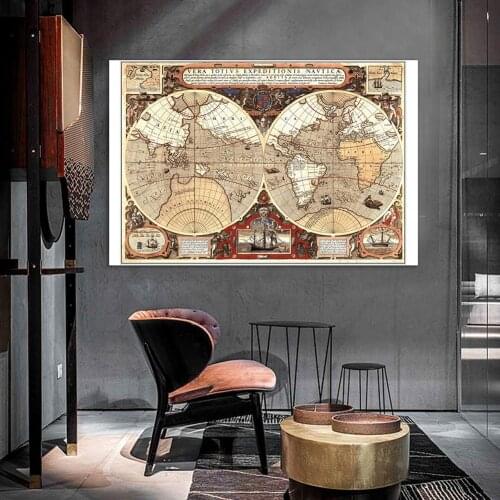 130*90cm The Vintage Canvas Painting World Map Decorative Wall Art Poster Living Room Home Decor School Supplies