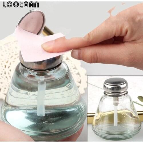 180/220 ml Nail Art Portable Liquid Press Bottle Alcohol Pump Containers Glass Bottle for Storage Gel Cleaner Remover Tool