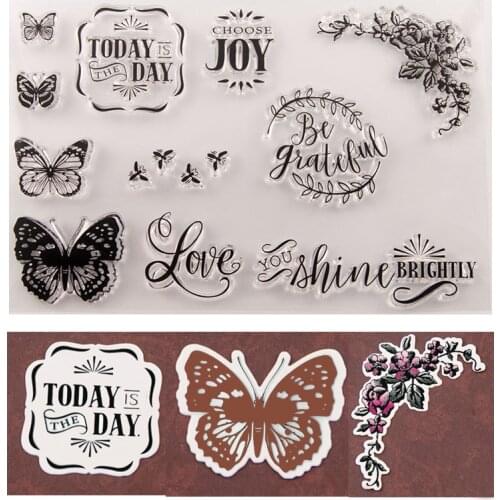 2021 Butterfly Flower Vine Joy Letter Clear Stamp/Seal Scrapbook Xmas Card Paper Craft Silicon Rubber Roller Transparent Stamps