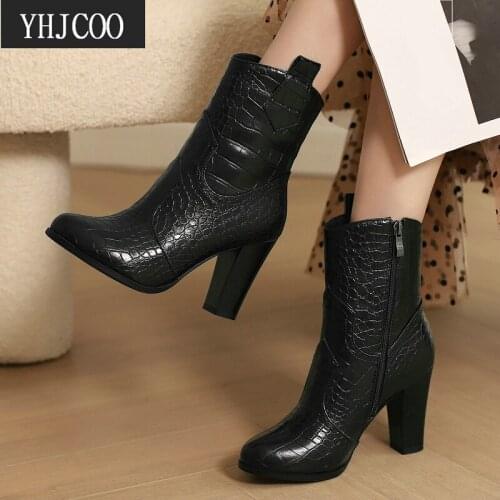 2021 New Fashion Women Chelsea Boots High Quality PU Comfort High Heels Ankle Zipper Modern Boots Autumn Winter Shoes Womans 43
