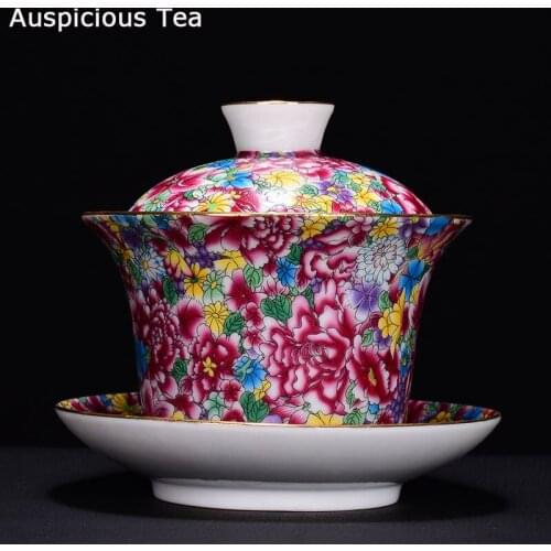 240ml Chinese Traditions Enameled Ceramic Cover Bowl Sancai Bowl Teacup High Porcelain Personal Gaiwan Kung Fu Tea Dahongpao