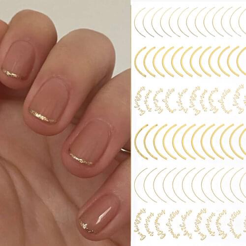 3D Rose Gold Nail Foil Nail Stickers Metal Stripe Lines Letters Decals Curve Nail Art Sliders Adhesive Decorations Manicure NEW