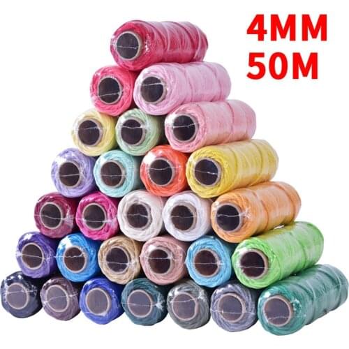 4mm X50M Colorful Rope Cotton Cord Thread Twisted DIY Macrame Bag Home Decor Wedding Textile Wrapping Red Rope Free Shipping