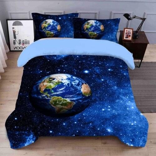 4Pieces Ultra Soft Outer Space Earth Duvet Cover Bed Sheet Pillow Shams Twin Full Queen King Bedding Set Single Double Bed Set