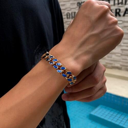 Ingemark Mens Bracelet Alloy Dripping Oil Curb Cuban Chain Bracelet Femme Mix Color Unusual Miami Rapper Bangles for Men Jewelry