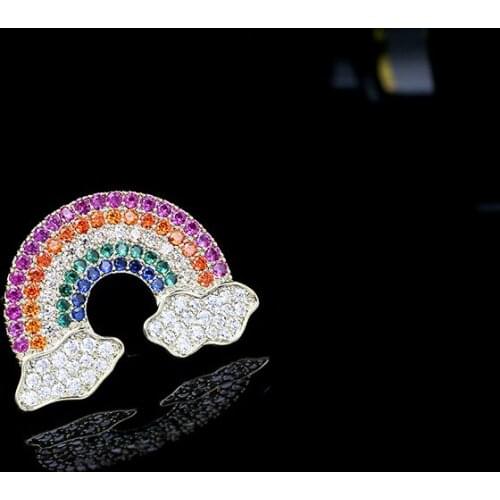 SWOUR Wedding Bridal Gift Rainbow Brooch Pins Colorful Crystal Stone Clothing Accessories Suit Jewelry For Women Girls 766