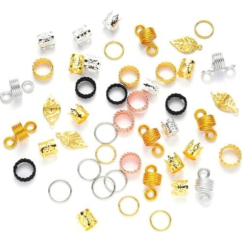 5/10pcs Women Girls Dreadlock Beads Hair Braid Rings Clips DIY Braiding Metal Cuffs Jewelry Pendants Hair Decoration Accessories