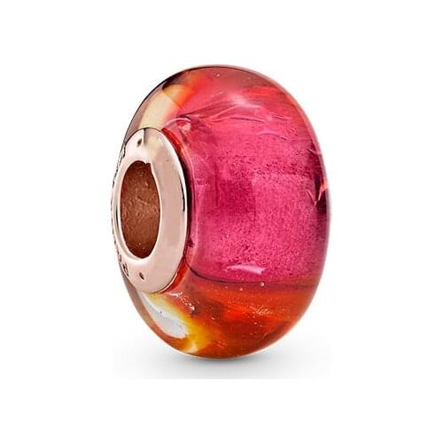 Original Rose Gold Brilliant Murano Glass Beads 925 Sterling Silver Metal Charm Fit Pandora Bracelet Accessories DIY Jewelry