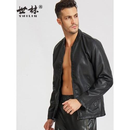 Stand collar black mens motorcycle leather jacket slim faux leather coats men casual jackets jaqueta de couro street spring