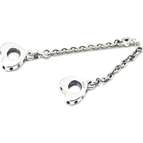 CKK 925 Sterling Silver Jewelry Bright Hearts Safety Chain, Pink Crystals Charms Beads Fits Bracelets For Jewelry Making