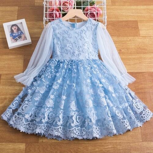 3-8 Yrs New Birthday Elegant Princess Dress Lace Tulle Kids Clothes Autumn Wedding Party Children Dresses Christmas Dress Girl