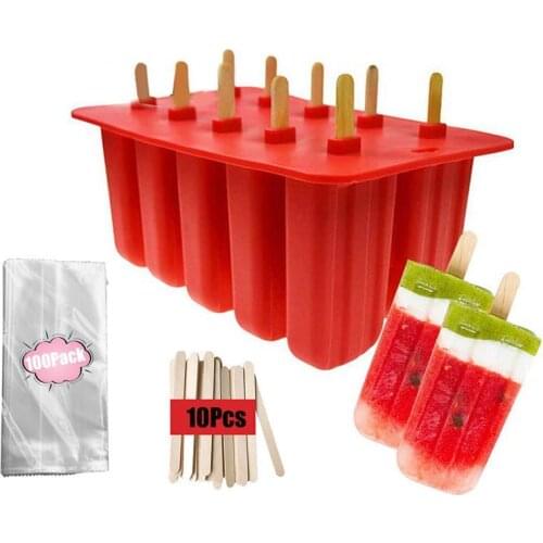 Ice Cream Mould Popsicle Mold Ice Tray Puck Popsicle Mold Ice Cream Silicone Mold With 100PCS Pop Bags And 10PCS Popsicle Sticks