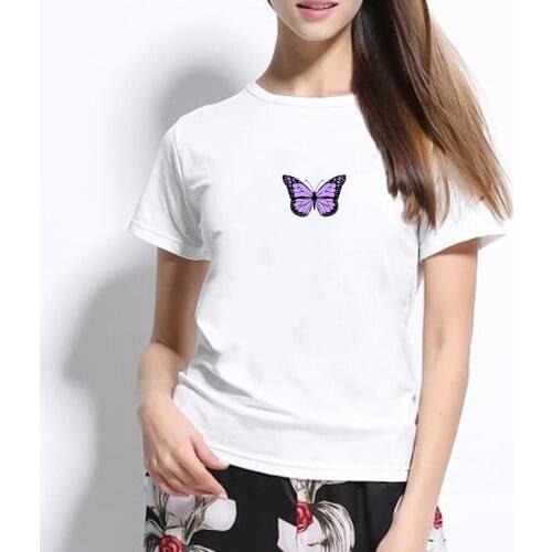 Blue Butterfly Hip Hop Streetwear T Shirt Girls 2020 Kpop Casual Harajuku Tees Short Sleeve Aesthetic Oversized T Shirt Women