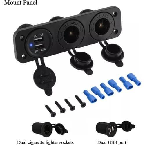 12V Car Boat Cigarette Lighter Socket +Dual USB Port Charger Mount Panel MA1503 Waterproof Car, Automobile Charger Electric Seat
