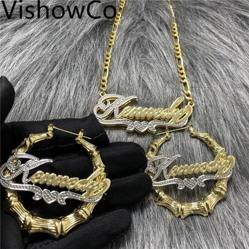 VishowCo Custom Name Jewelry Set Fashion New Ladies Hoop Earrings Custom Name Earrings Gold Heart Earrings Holiday Gifts