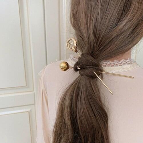 Korean Simple Gold Color Metal Hair Pins Round Ball Hollow Hair Stick Hairpins Women Fashion Chopsticks Hanfu Hair Accessories