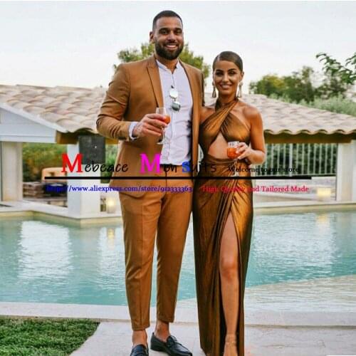 2021New Gold Mens Suits Peaked Lapel Tailored Formal Tuxedos For Wedding Male Business Slim Fit Blazers 2 Pieces (Jackets+Pant)