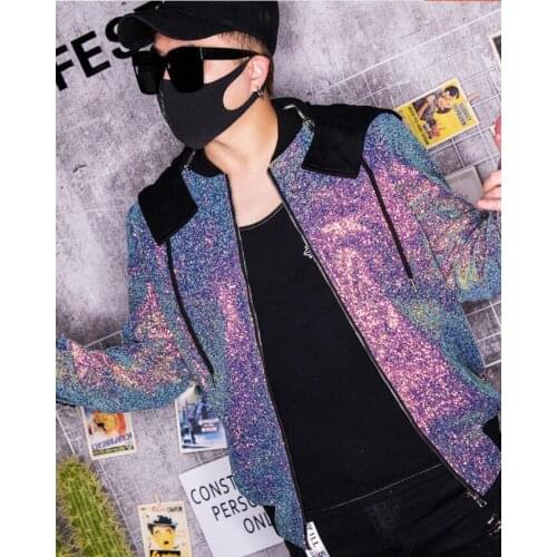 Mz costumes male singer DJ nightclub bar rock guest performance clothing fast male Wei patrol with flash drill jacket