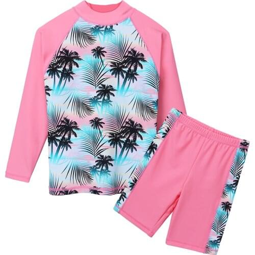 BAOHULU Print Girls Swimwear Long Sleeve UPF50+ 2 pcs Swimsuit Kids Summer Teens Swimming Suits Beachwear for 3-12 Y Children