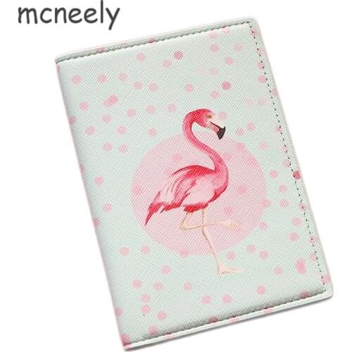 Mcneely Elegant Flamingo Printing Passport Holder Women PU Leather Card holder Travel Passport Cover Credit Card case 15 Colors