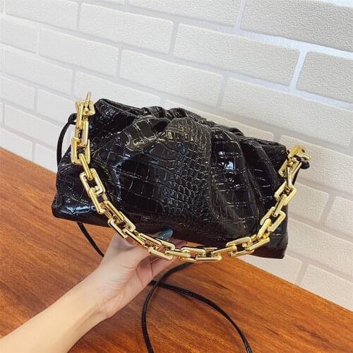 Fashion Designer Crocodile Pattern Handbags Leather Women Bag Gold Thick Chain Shoulder Bag Ladies Zipper Pillow Crossbody Bag