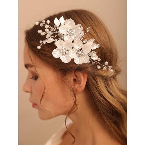 Trendy Silver Flower Head Jewelry Handmade Tiaras Wedding Hair Accessories Women Headpieces Hair Clips for Bride Girls Headdress