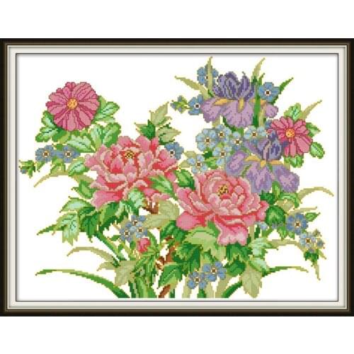 Joy Sunday Cross Stitch Kit Peony Cotton Thread Painting 11CT14CT DMS Cross Stitch Pattern DIY Embroidery Kits Needlework Kits