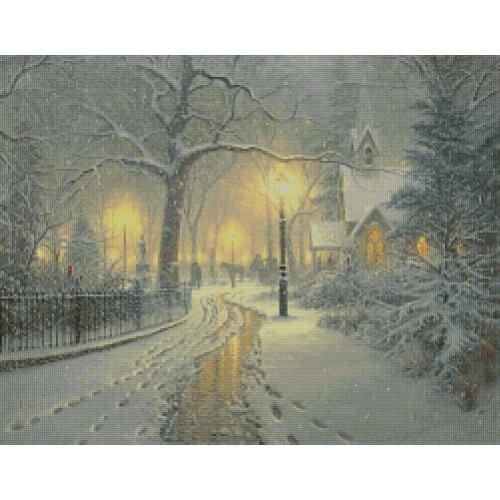 Winter Time Street Scenery Cross Stitch Kits Top Quality Embroidery Needlework Sewing 14CT Unprinted DIY Handmade Art Decor