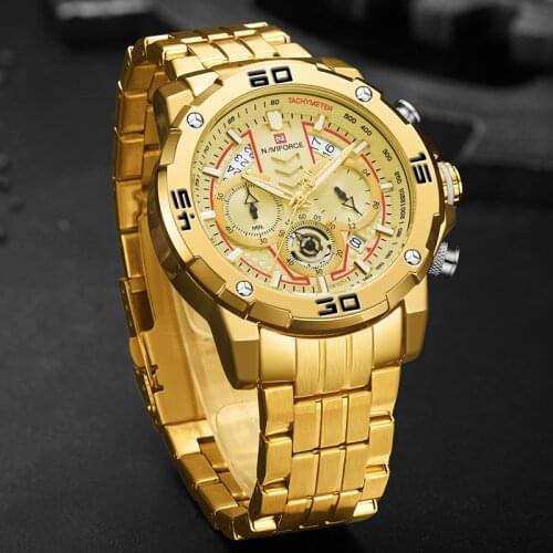 NAVIFORCE Quartz Watches Military-Clock Gold Waterproof Mens Luxury Brand Relogio Masculino Sports Watch Full Steel Men Business