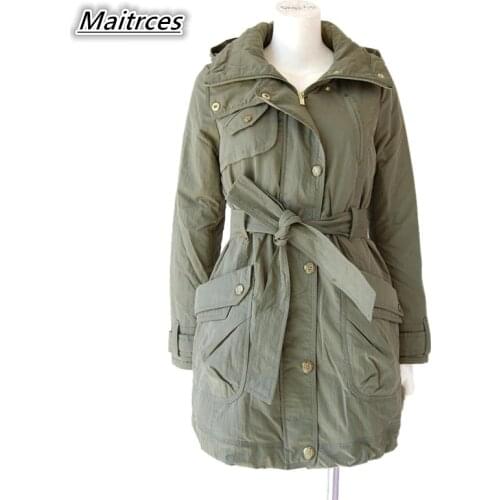 New Winter Women Jacket Adjustable Waist Slim Ccotton-padded Hooded Coat Female Casual Parker Plus Size MF012
