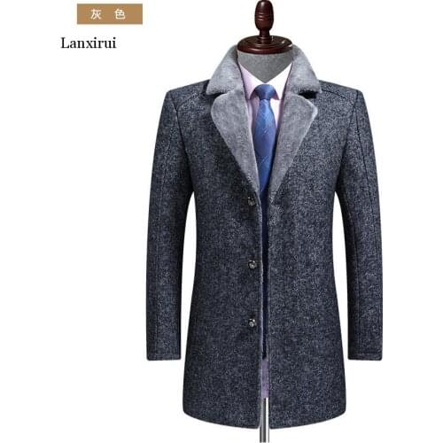 Utumn And Winter New Woolen Coat Mens Single-breasted Thickened Medium-Length Woolen Trench Coat Woolen Coat Men