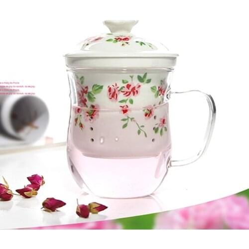 Office cup Borosilicate glass tea cup with handle porcelain filter cup inside with lid Chinese kungfu tea set cup of tea 420ml