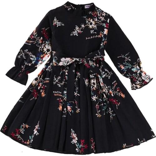 New Girls Dress Spring Autumn Baby Floar Printing Chiffon Dress Long Sleeve Fashion Princess Party Toddler Kids Clothes 2-6 Yrs