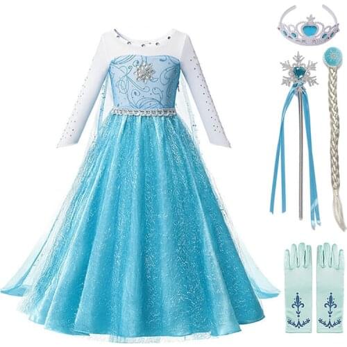 Princess Girls Anna elsa Dress Anna Costume with Cloak Children Cosplay Clothing Snow Queen 2 birthday Party Cosplay Fancy Dress