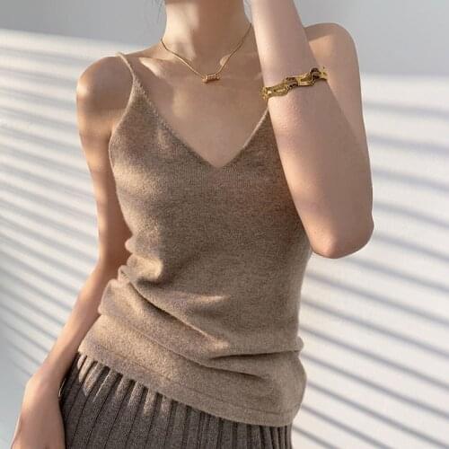 Spring summer Women v-neck Knitted tank top baisc camisole casual Sleeveless vest Female slim tanks short top