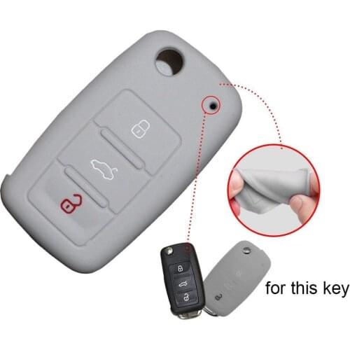 Key Skin Remote Case Cover Fob For Vw Grey Silicone 3 Buttons Clip 1pc