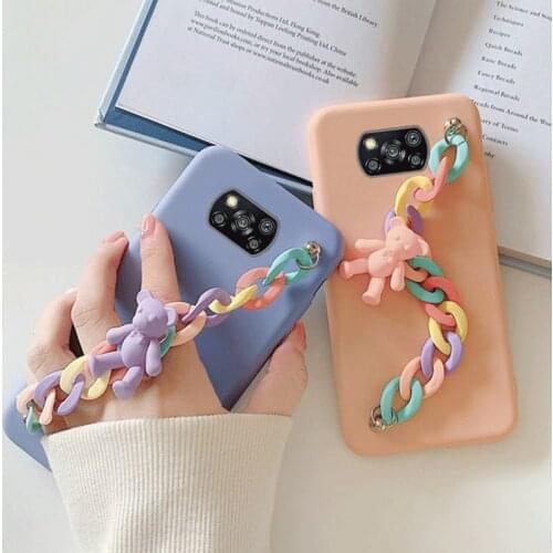 3D cute Candy Bear Pendant Bracelet Soft TPU Phone Case for xiaomi 11 Pro 10T POCO M3 Silicone TPU cover for mi POCO X3 NFC M3