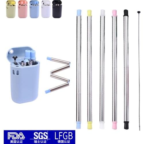 Stainless Steel straws 304 Folding Straw Easy to Clean Reusable Edible Silicon Portable collapsible straw metal straws