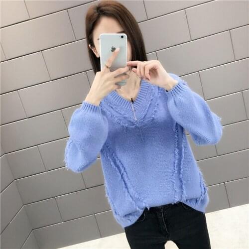 Women Fashion Knitted Sweater 2020 Autumn Winter Tassel Long Sleeve V-Neck Thick Solid color Sweater Ladies Pullover Jumper New
