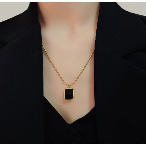 TARCLIY Trendy Geometric Square Pendant Necklace Simple Titanium Steel Round Bead Chain Women Temperament Party Jewelry 202104