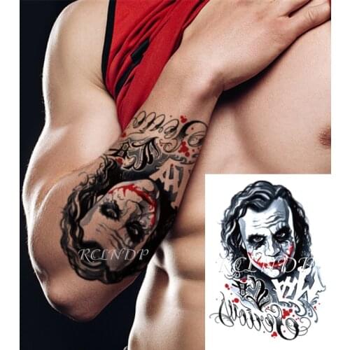 Waterproof Temporary Tattoo Sticker Joker Skull Letter Big Size Body Art Flash Tatoo Fake Tatto Stickers for Girl Men Women