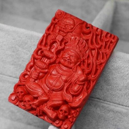 High quality lucky synthetic red cinnabar carved smiling buddha rectangle pendant charms unisex fit chain jewelry 40*59mm B1533