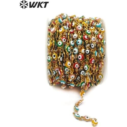 WT-RBC102 WKT Multi Colors Random Bead stainless steel evil eye chain in IPG plated Rosary Chain For Women Stylish Jewelry