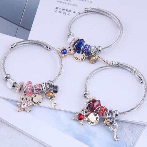 YADA Design Cartoon Bear&Key Cuff Bracelets&Bangles Charm For Women Luxury Brand Bracelets Crystal Jewelry Bracelet BT210024