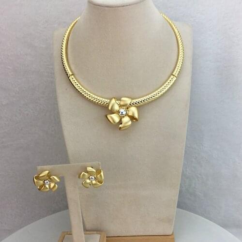 Yuminglai African Jewelry High Quality Flower Party Wedding Necklace and Earrrings Jewelry Sets for Women FHK11512